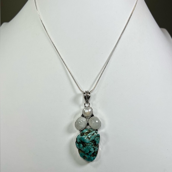 Rough Turquoise Moonstone 925 Gemstone Pendant ONLY - Picture 3 of 6